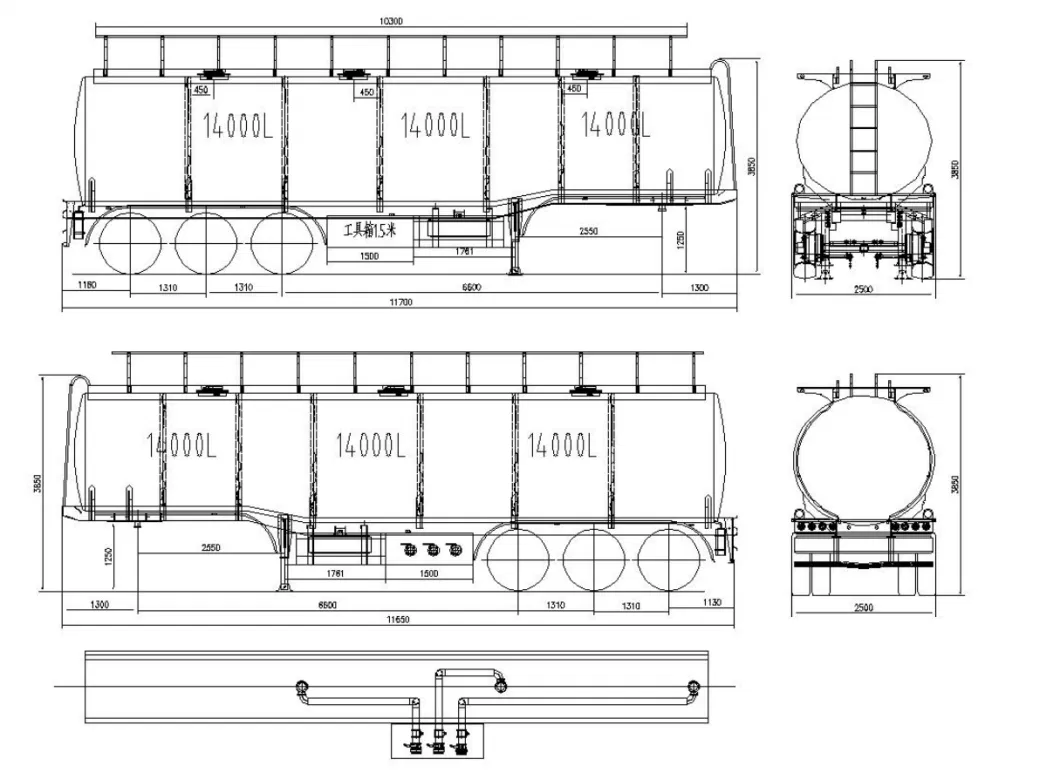 3 Axles 45000 Liters 50000L Oil Tank Semi Fuel Tanker Truck Trailer